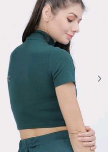 Green Crop Top with Zipper Detail