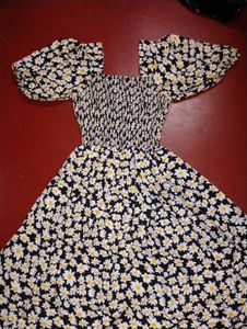 Floral Smocked Square Neck Dress