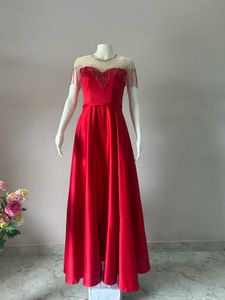 Elegant Red Beaded Evening Gown