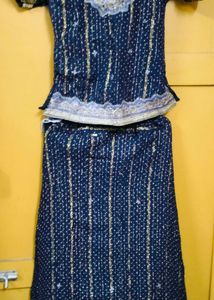 Navy Blue Embellished Lacha Set (Rich Zari Border)
