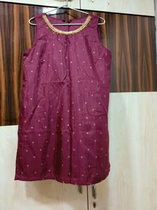 Wine Colour Kurta Set With Ethnic Jacket