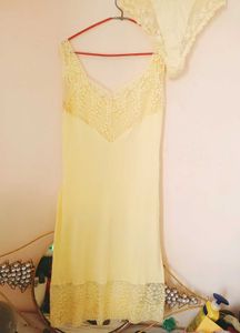 Vintage Yellow Lace Slip Dress