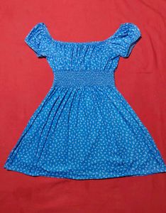 Blue Floral Off-Shoulder Mini Dress – UK 12