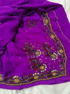 Vibrant Purple Embroidered Saree