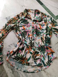 Tropical Print Button-Up Shirt