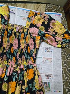 Floral Smocked Square Neck Dress
