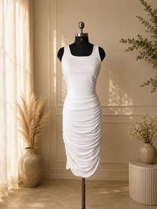 Chic White Ruched Bodycon Dress