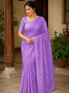 purple flower printed saree with beautiful munthan