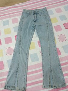 Light Wash Split Flare Jeans
