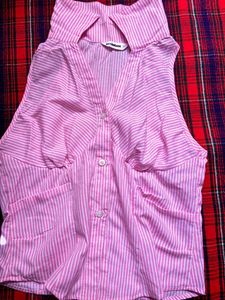 Pink Striped Halter Neck Crop Top