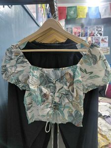 Boho Floral Print Puff Sleeve Top