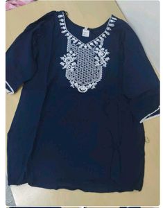 Navy Blue short Kurti with White Embroidery