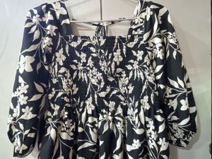Black &amp; White Floral Midi Dress