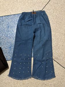 Pearl Embellished Wide Leg Jeans