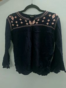 Embroidered Navy Blue Kurta
