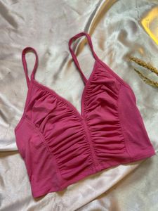 Chic Ruched Pink Crop Top