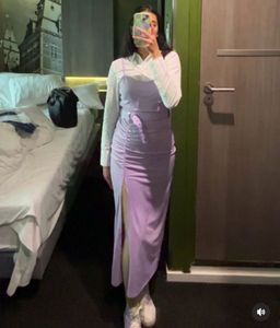 Lavender Ruched Midi Dress with Belt