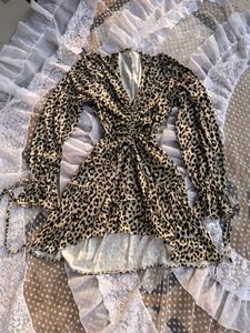 Leopard Print V-Neck Ruffle Dress