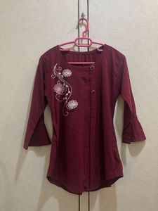 Maroon Embroidered Kurta