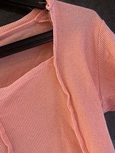 Pink Cropped Square Neck Top