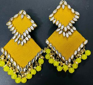 Fancy Fabric Earrings Colour Yellow