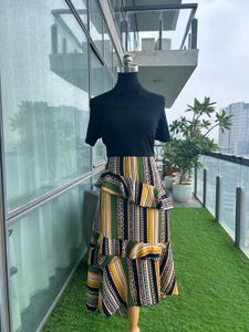 Boho Ruffle Striped Midi Dress