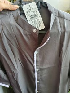 Men's Grey Mandarin Collar Shirt