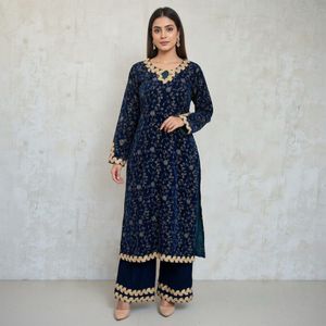 Premium Velvet Suit Set with Embroidery Sequence