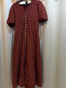 Boho Red Button-Up Midi Dress