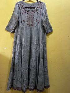 SPERA Grey Embroidered Fit & Flare Dress Size XXL