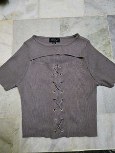 Stylish Ribbed Lace-Up Crop Top