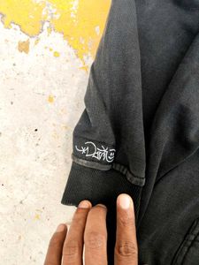 Black Graphic Print Zip-Up Hoodie