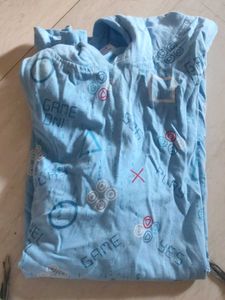 Blue Graphic Print Sleeveless Hoodie