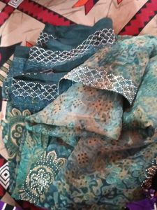 Elegant Green &amp; Silver Embroidered Saree