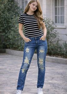 Stylish Ripped Blue Denim Jeans for Women