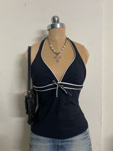 Black Halter Top with White Trim