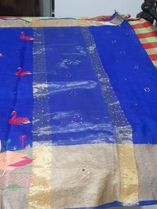 Dark Blue Embroidery Kundan Work Saree