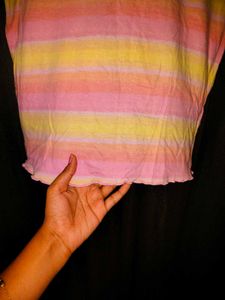 Striped Lettuce Hem T-Shirt