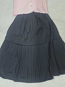Cute Pink Lace Trim Top with black skirt