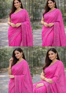 Elegant Pink Embroidered Saree
