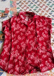 Red Tropical Print Button-Down Shirt