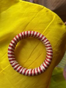 Handmade Red & White Striped Bangle