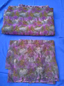 Purple Floral Net Saree with Unstitched Blouse