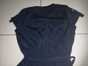 Navy Blue V-Neck Tie-Waist Dress