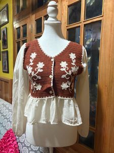 Boho Crochet Floral Peplum Blouse