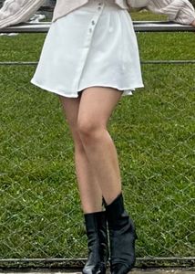 White Wrap Skirt With Button Detail