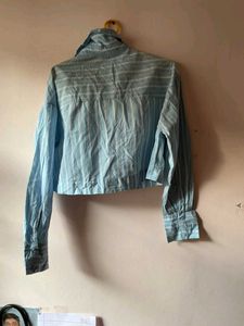 Light Blue Striped Cropped Shirt
