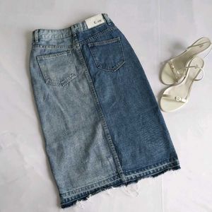 Denim Midi Skirt with Button-Up Front