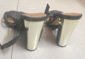Glittery block heels sandals
