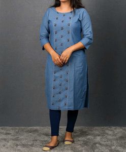 Embroidered Denim Kurta